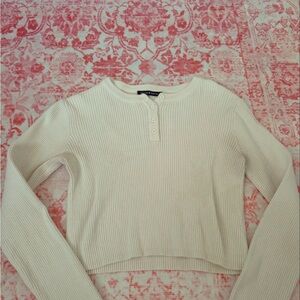 Brandy Melville Off-White Ribbed Long Sleeve Top